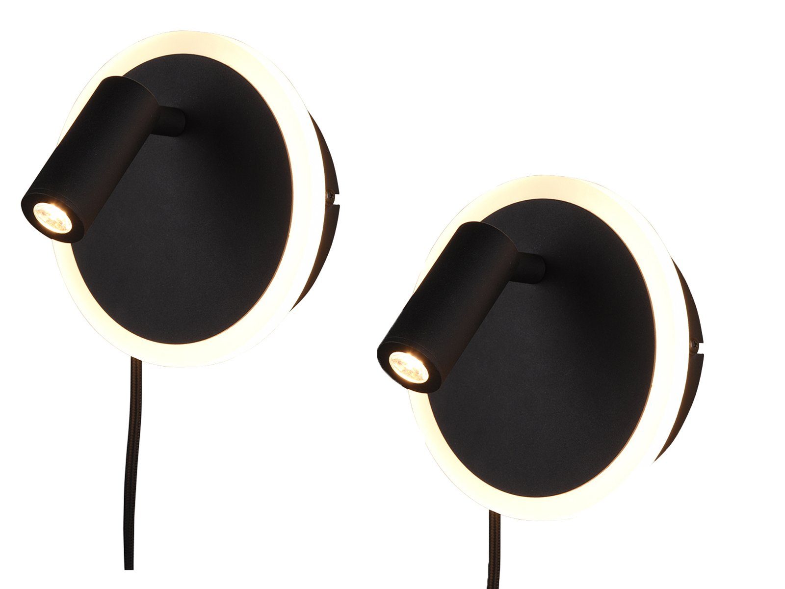 TRIO Leuchten LED Leselampe, LED fest integriert, Warmweiß, 2er Set innen mit Stecker und Schalter Leselampe schwenkbar Bett Ø15cm
