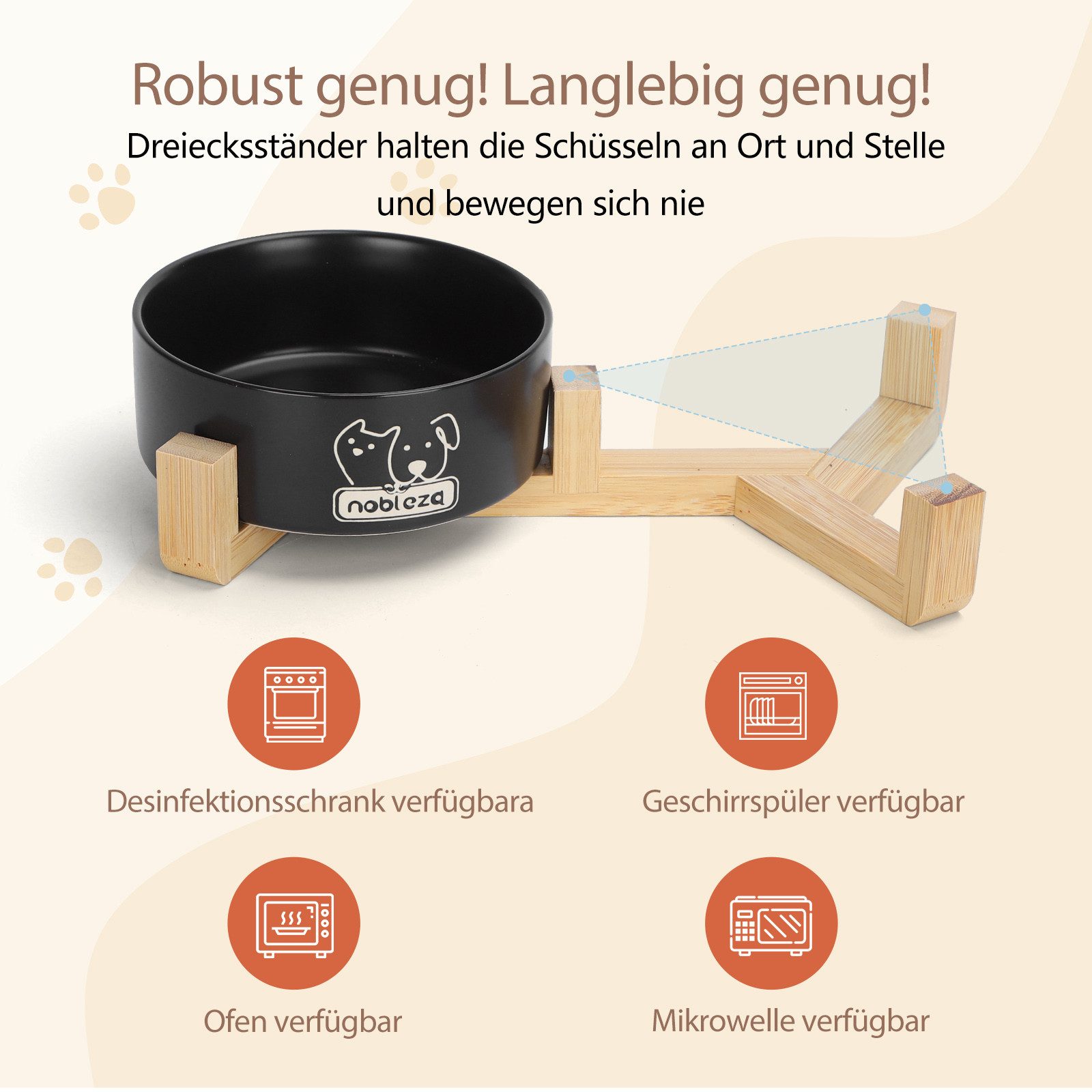 nobleza Futterstation Keramik Hundenapf Katzennapf 2 x 500ML Futternapf für Hund Katzen