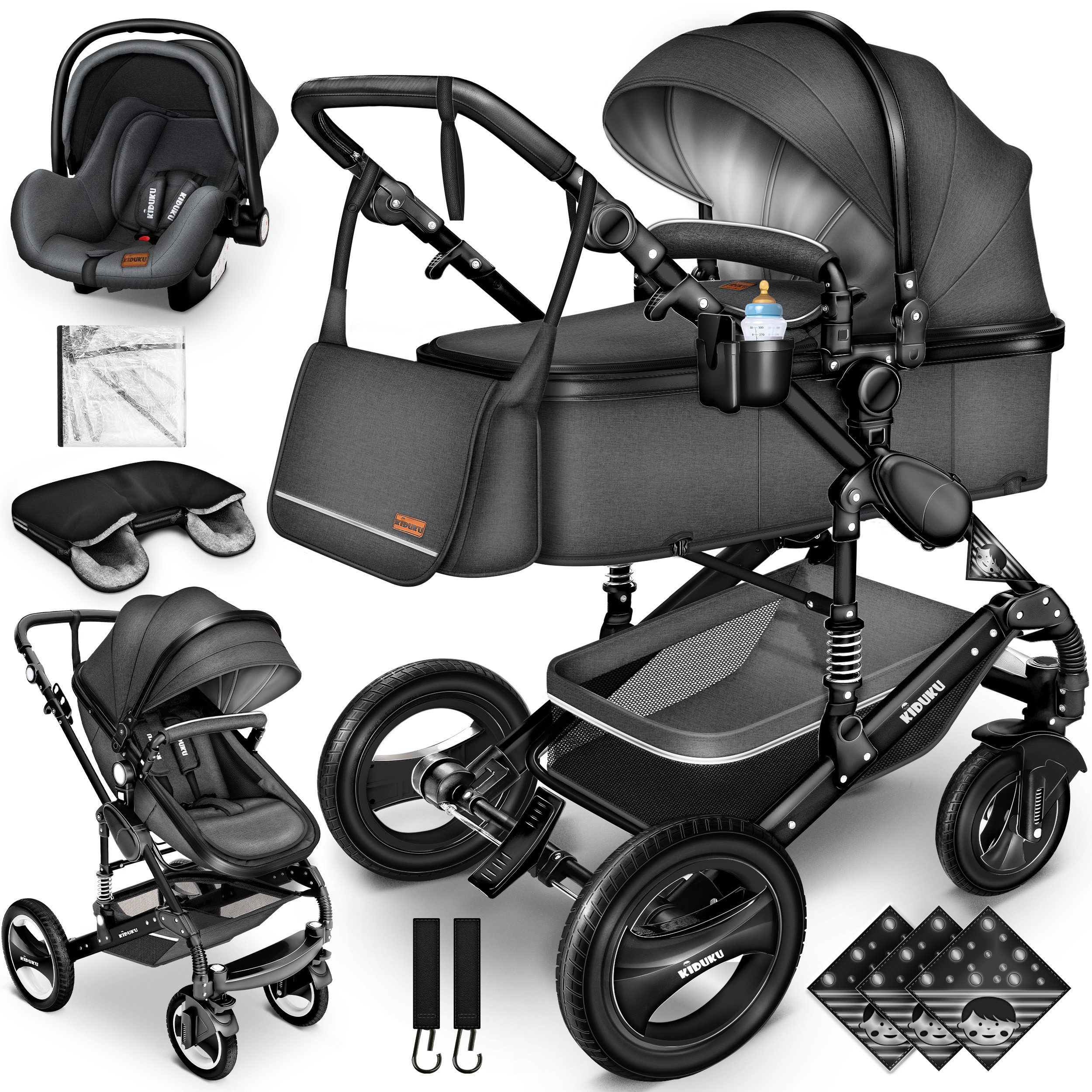 Kombi-Kinderwagen KIDUKU® 3 in 1 Kombi-Kinderwagen Buggy Reisebuggy inkl. Auto- Babyscha