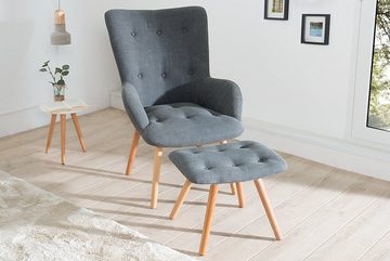 riess-ambiente Sessel SCANDINAVIA grau (mit Hocker), mit Beinen aus Massivholz