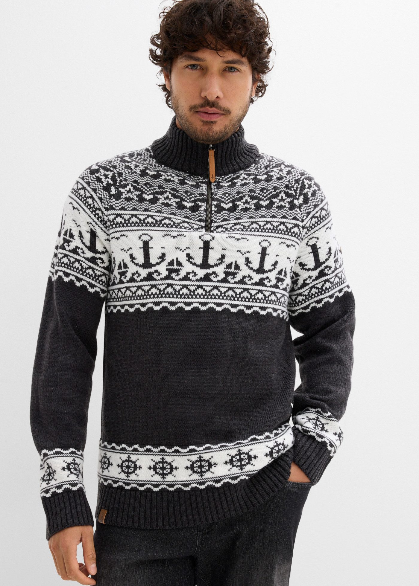 bonprix Norwegerpullover mit Troyerkragen, Regular Fit, aus Polyacryl