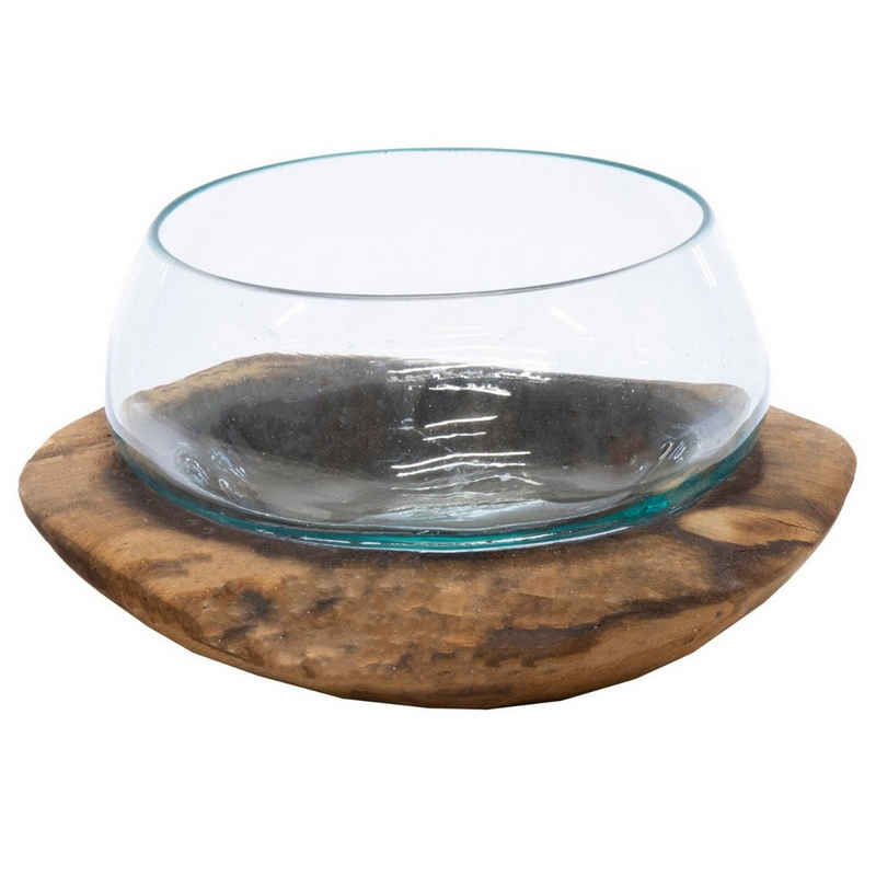 colourliving Deko-Glas Dekoglas Glas auf Wurzelholz Vase 20 cm (1 St), Handarbeit, Mundgeblasen, ein Unikat, vielfach einsetzbar, langlebig