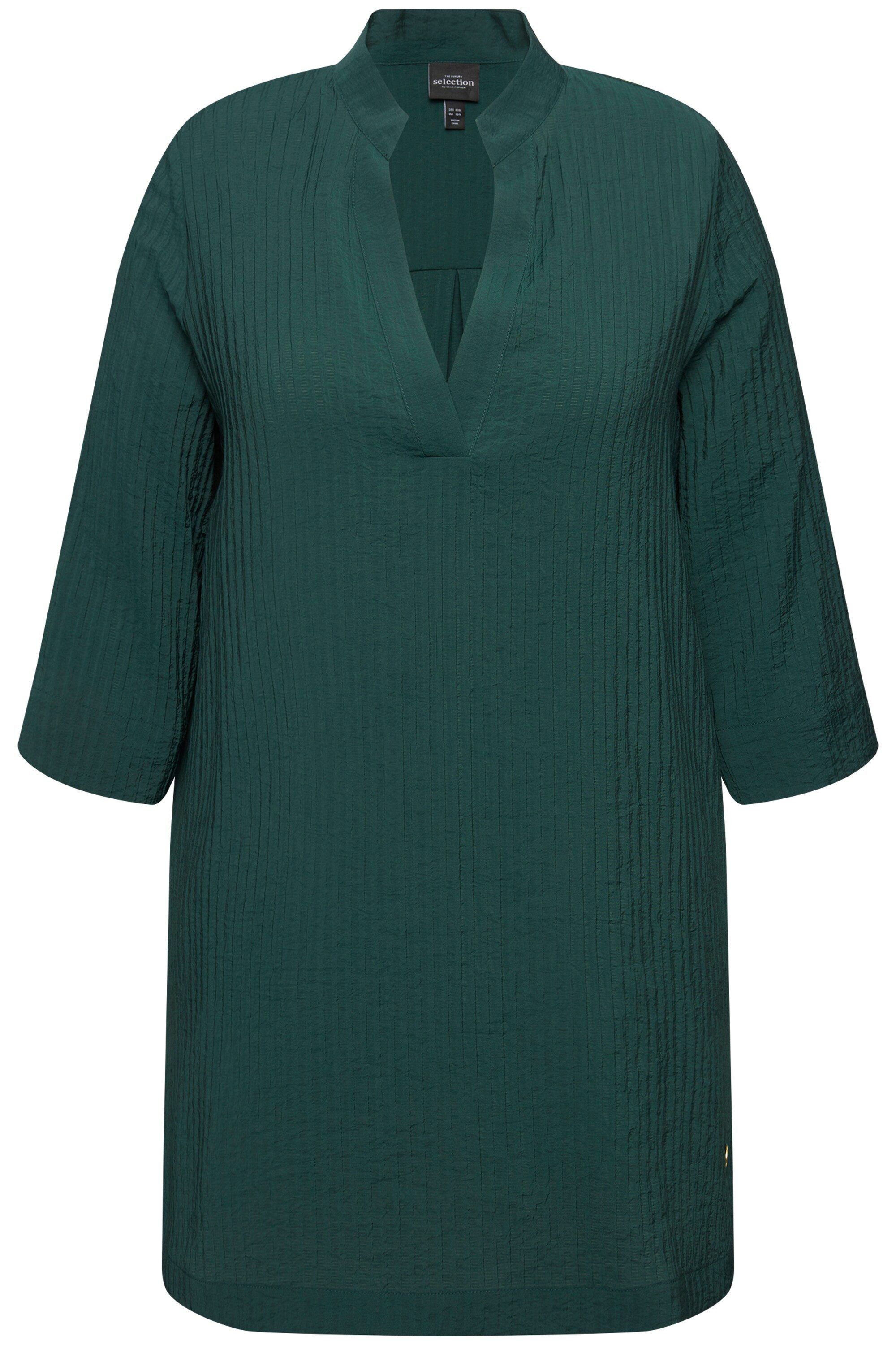 Ulla Popken Tunika Blusenshirt Linien Stehkragen V-Ausschnitt 3/4-Arm günstig online kaufen