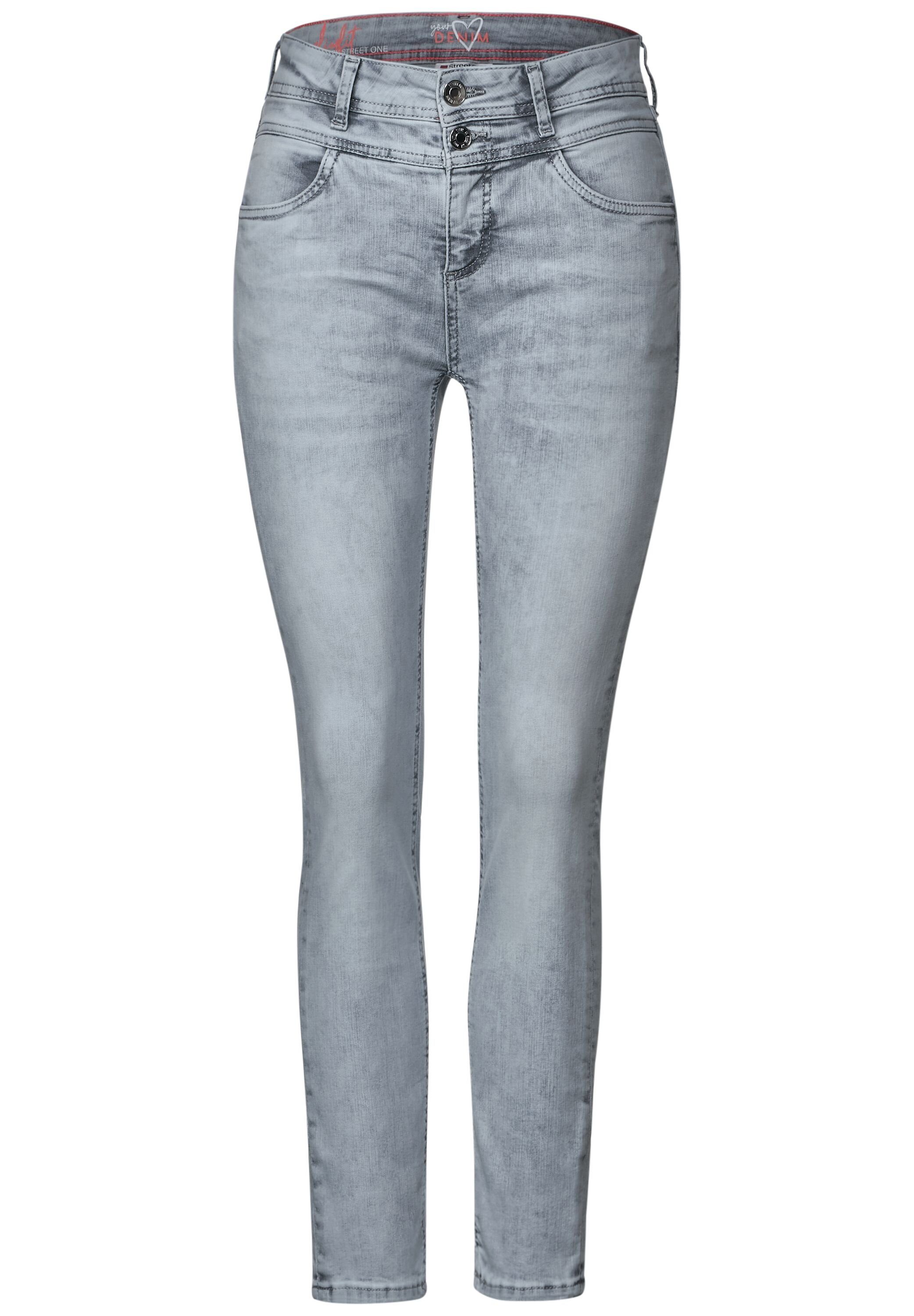 STREET ONE Bleach Taschen Light Street One Jeans in Fit (1-tlg) Grey Slim-fit-Jeans Slim