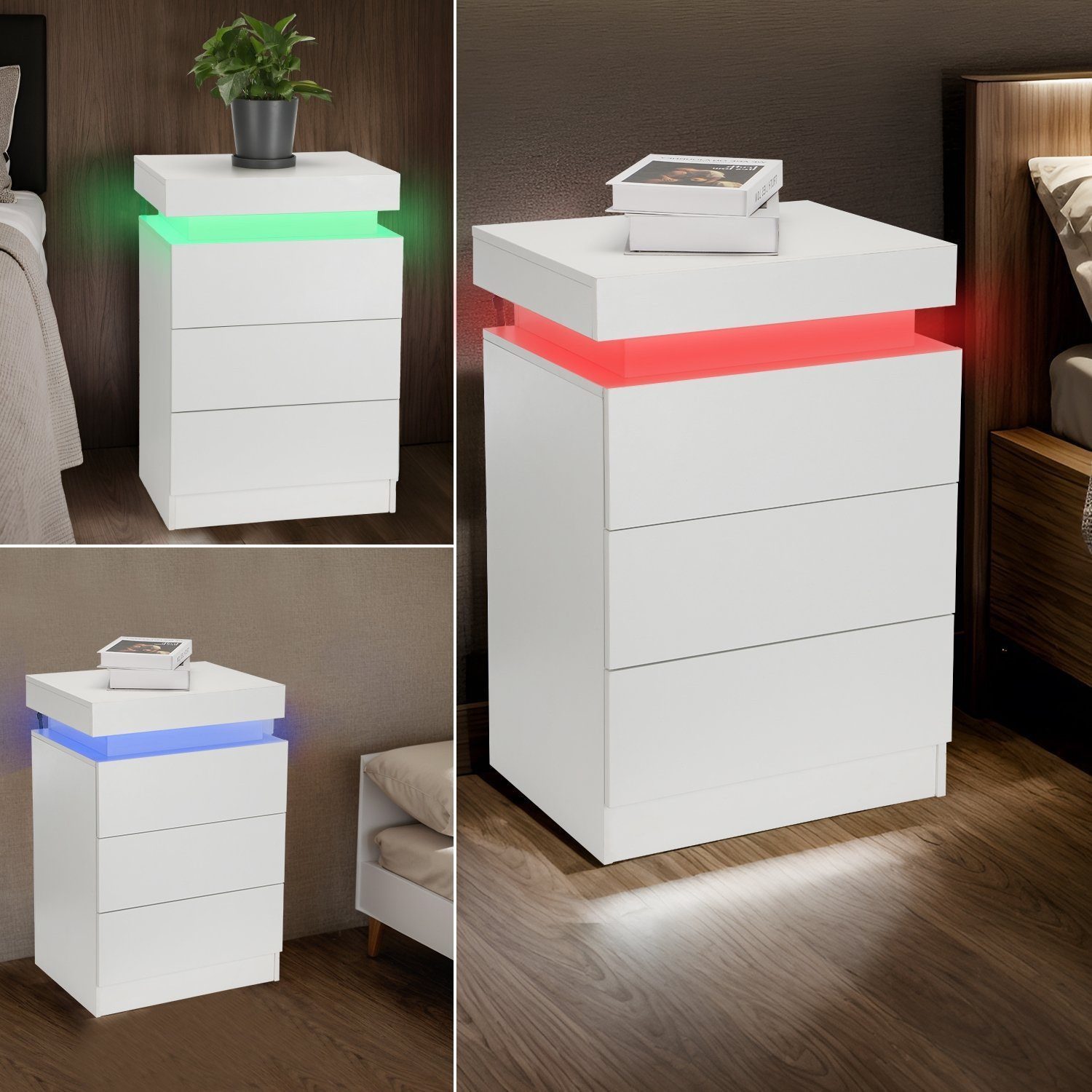 LETGOSPT Nachttisch Nachtschrank mit LED-Streifen,Nachtkommode mit günstig online kaufen