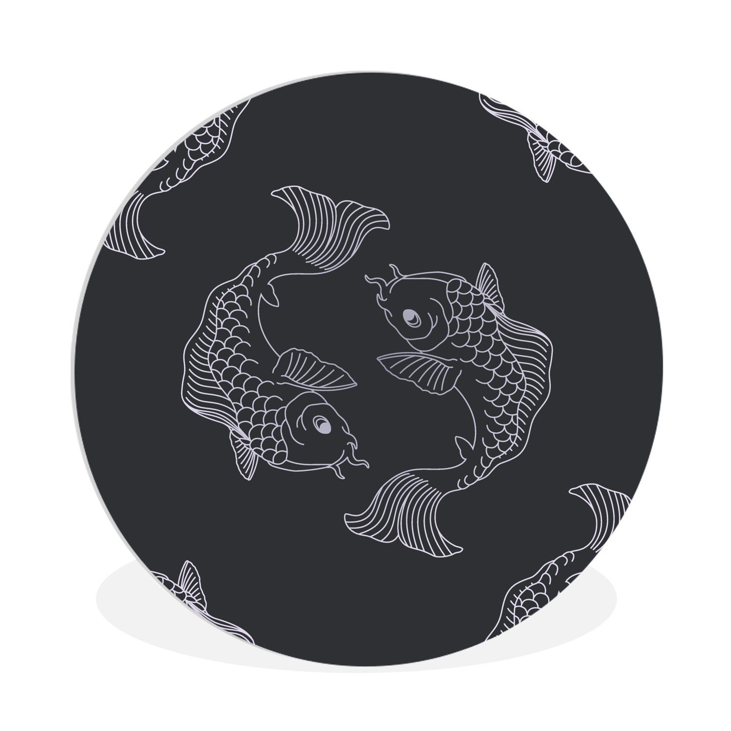 Forex, Eine dunkle Wanddekoration 30x30 Rundes Fischen einem cm Wandbild, (1 Muster, St), Wohnzimmer, Gemälde von MuchoWow Kreis Illustration in