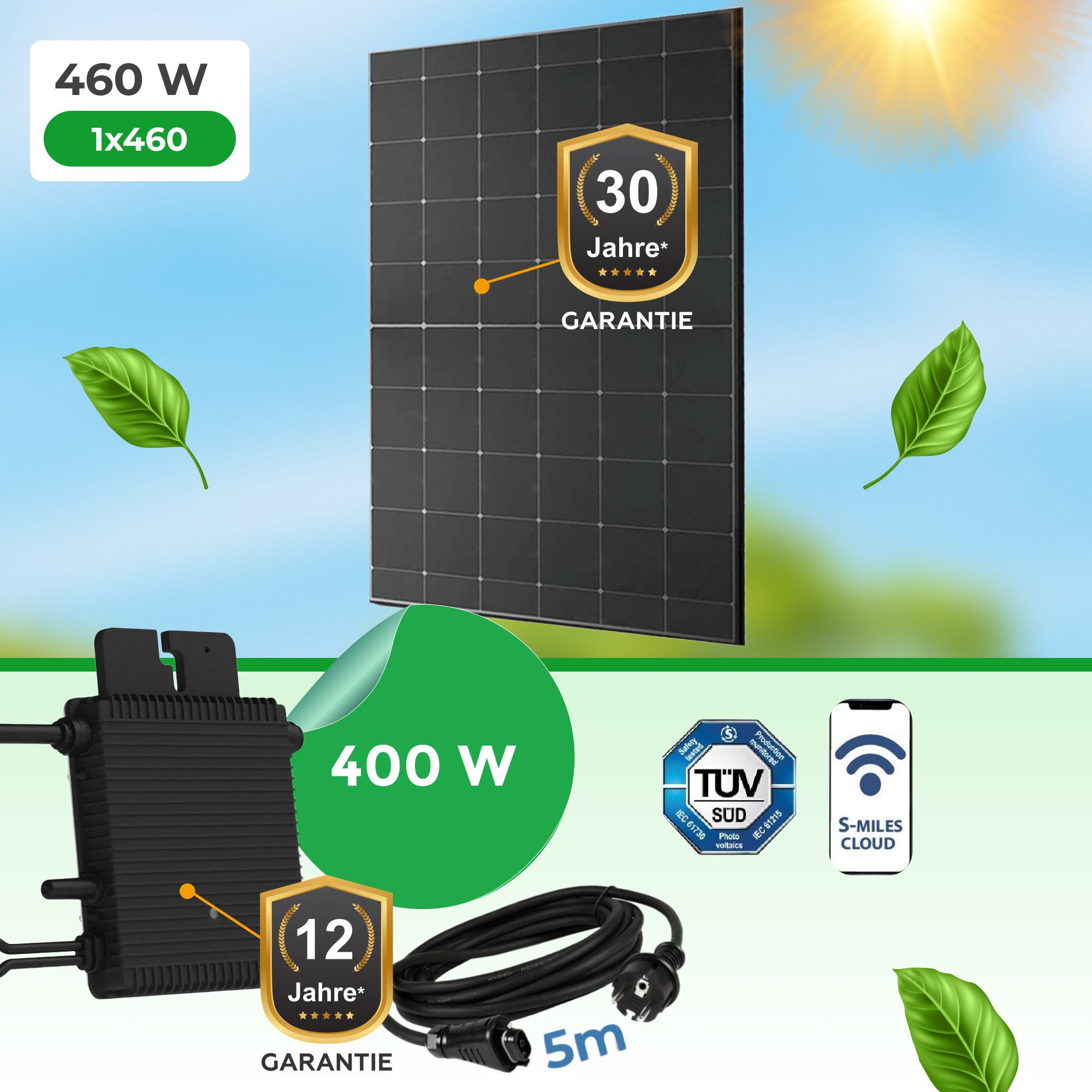 Paket.ag Balkonkraftwerk 460-Watt Bifaziales Modul mit Hoymiles HM-400 Wechselrichter, (1-St)