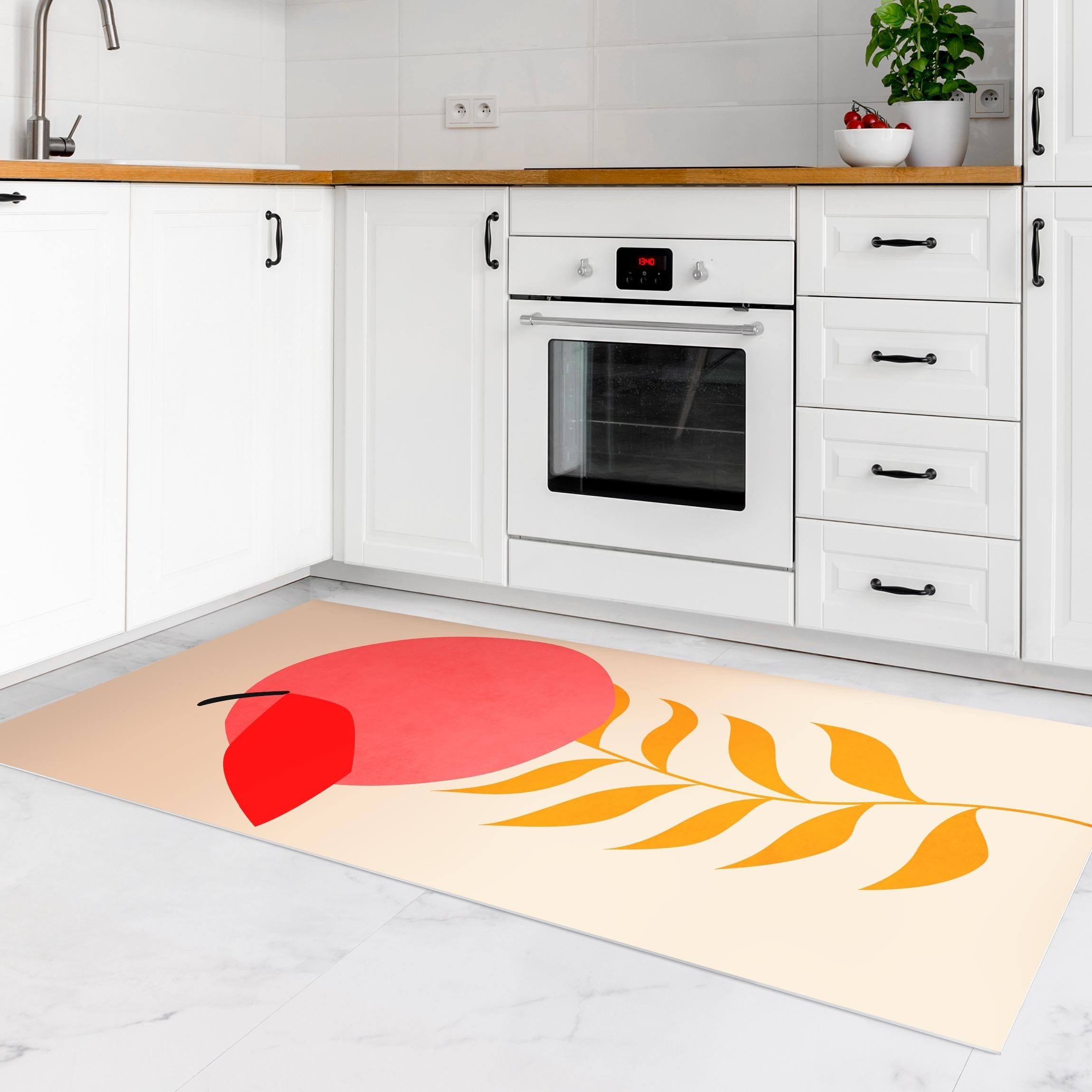 Bilderdepot24 Teppich Teppich Vinyl Küchenmatte Küche Pfirsich lang modern, Läufer - rosa glatt, nass wischbar (Spritzer, Tierhaar) Saugroboter & Bodenheizung geeignet