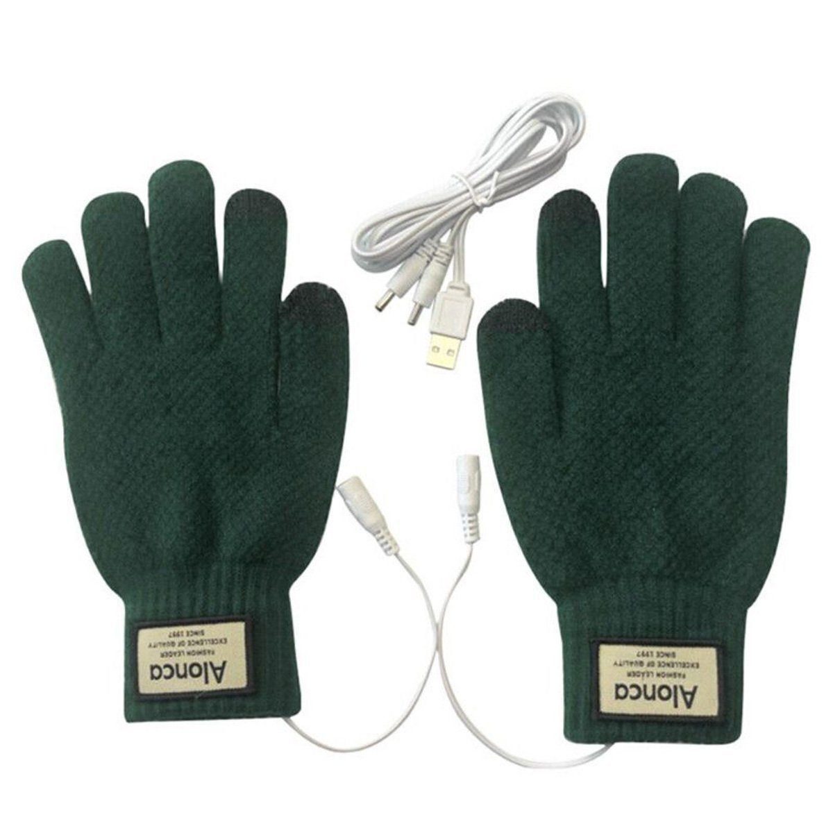 AUKUU Winter-Arbeitshandschuhe Sporthandschuhe Lederhandschuhe USB-wiederaufladbare Strickhandschuhe Grün