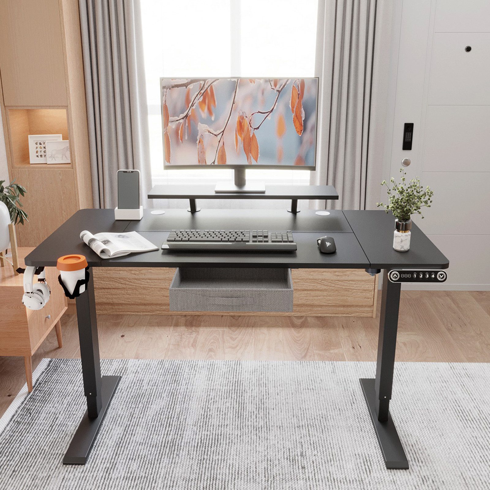 IvyIvy Gamingtisch Computertisch höhenverstellbar elektrisch Schreibtisch 140x76 cm, mit einer Schicht und unterbauschubladen