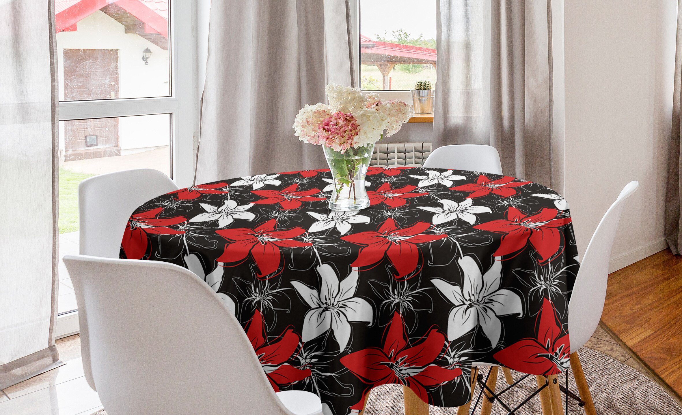 für Küche Kreis Schwarz Esszimmer Abdeckung Dekoration, Abakuhaus Kunst Gartenpflanzen und Tischdecke Rot Tischdecke
