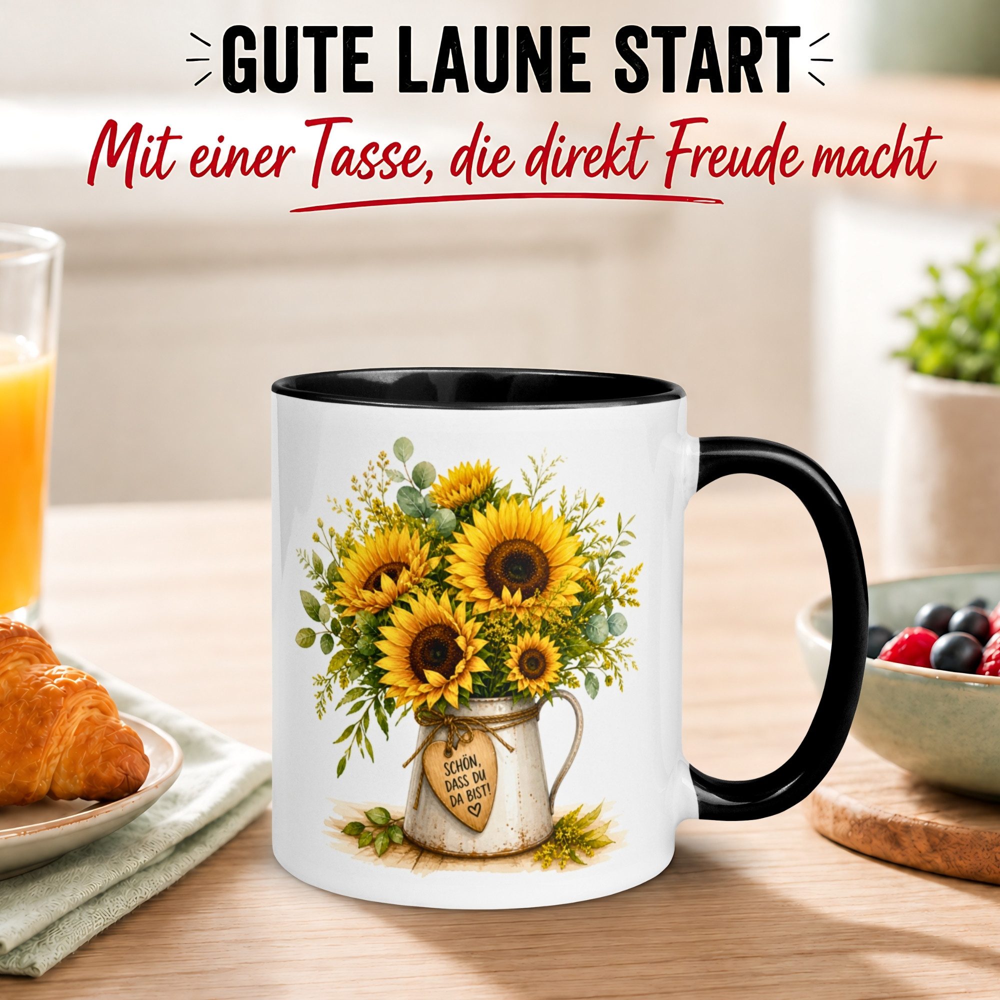 Momentals Tasse Danke – „Sonnenblumen - Schön dass du da bist“ – Dankeschön Geschenke, Gratis Versand · Links-&Rechtshänder · Spülmaschinenfest