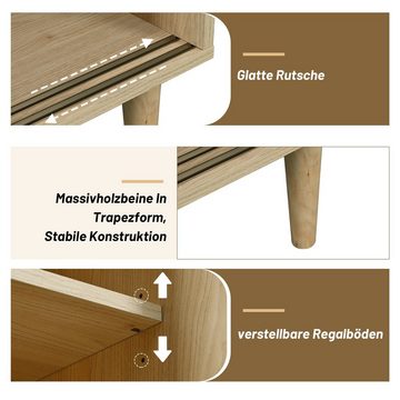 Gotagee Sideboard Aufbewahrungsschrank Holzfarbenes Schließfach 100cm Hohes Sideboard