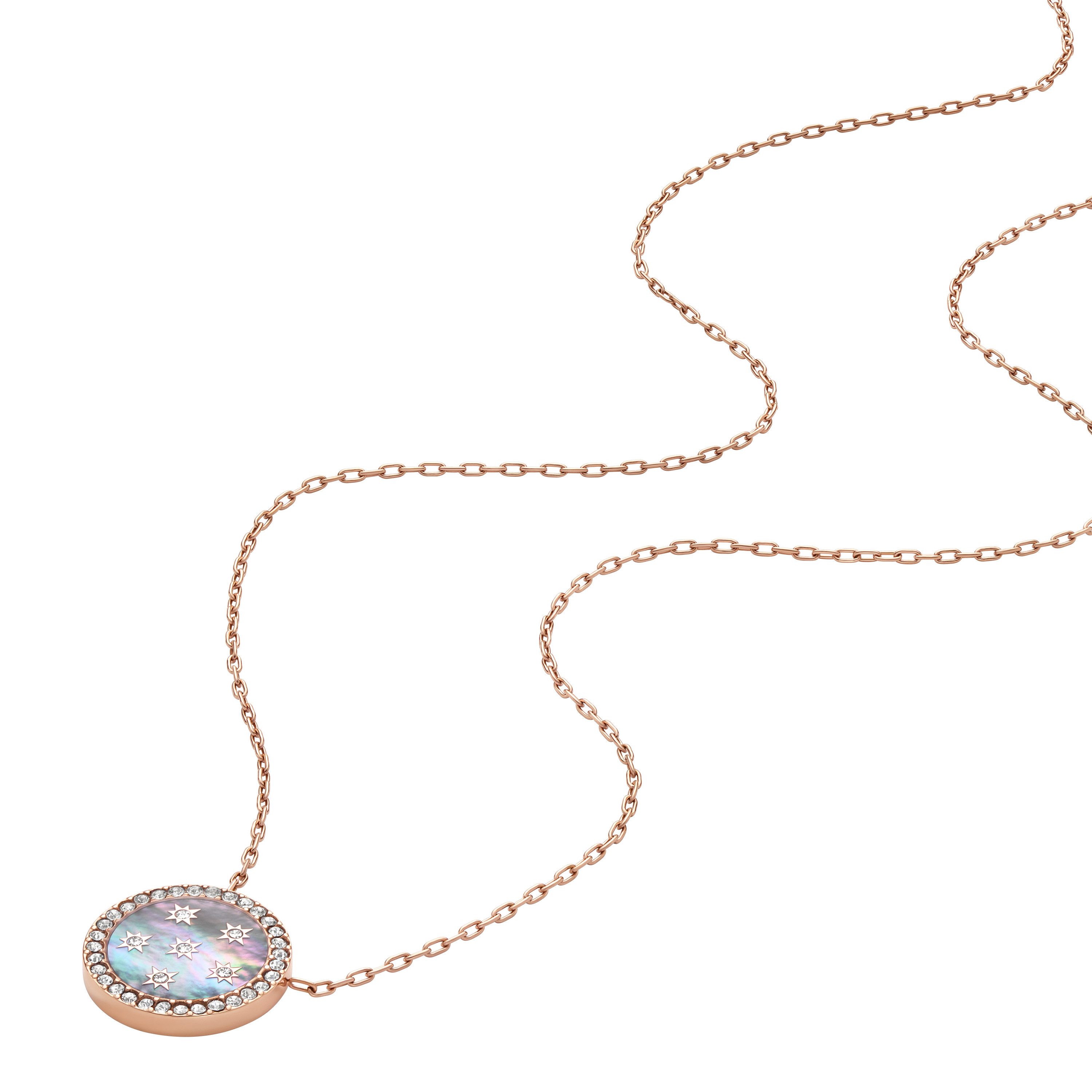Fossil Kette mit Anhänger Schmuck Geschenk Edelstahl Halsschmuck MERRIT, mit Glasstein - mit Perlmutt
