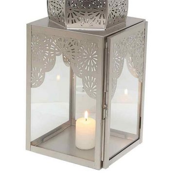 Casa Moro Windlicht Orientalisches Windlicht Modena Silber L Glas & Metall Höhe 50 cm (Form Minarette, Marokkanische Laterne, Kerzenständer wie aus 1001 Nacht), Ramadan Kerzenhalter Eid Wohn Deko IRL660