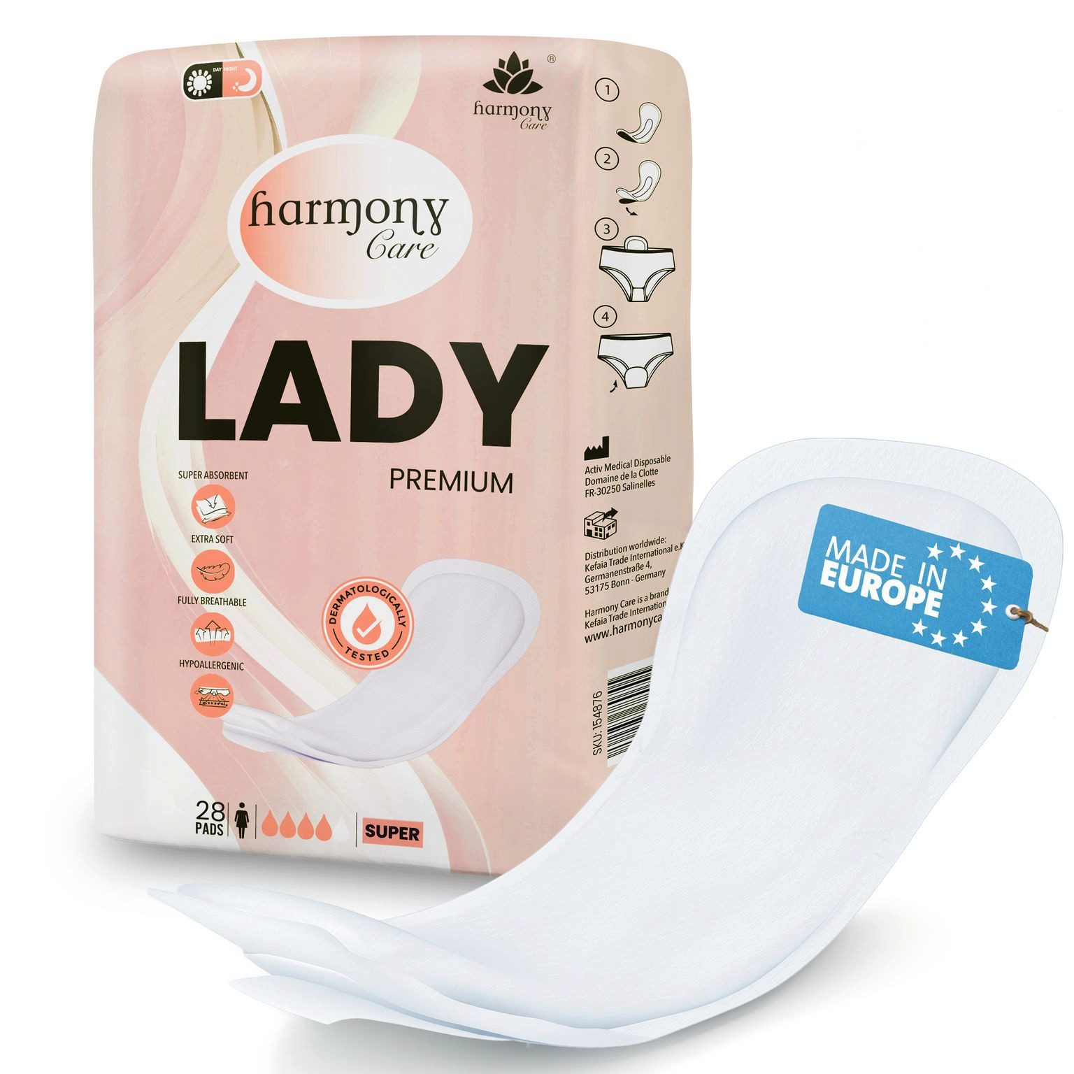Harmony Care Inkontinenz-Einlage Harmony Care® Lady – Schutz & Komfort bei Blasenschwäche, mittlerer bis schwere Blasenschwäche, bis zu 800ml, 28-St., mit Auslaufschutz und Geruchskontrolle