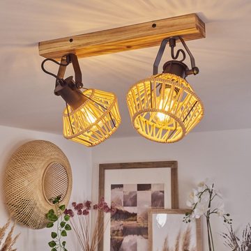 hofstein Deckenleuchte »Corna« moderne Deckenlampe aus Holz/Hanfseil/Metall in Natur/Schwarz, ohne Leuchtmittel, Leuchte im Boho Design, verstellbare Schirme (16cm),Lichteffekt, E27