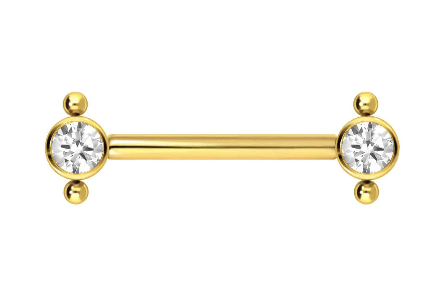 Brustwarzenpiercing Titan Barbell mit Push Fit KRISTALL + 2 KUGELN