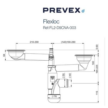 Prevex Siphon FL2-D9CNA-003, (1-tlg), PREVEX Flexloc Siphon, platzsparend, universal, komplett mit 1,5