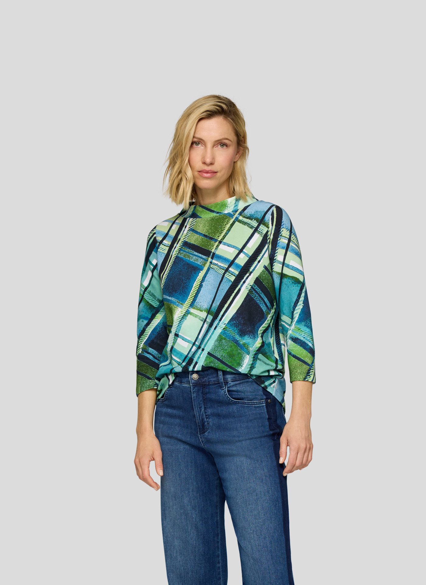 Rabe 3/4-Arm-Shirt mit grafischem Muster und Stehkragen günstig online kaufen