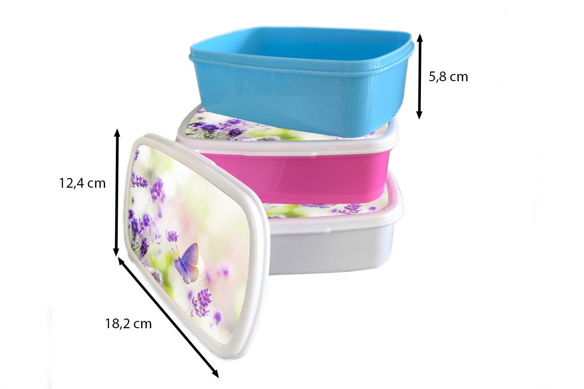 Kunststoff, Snackbox, Schmetterling MuchoWow rosa Lavendel Kunststoff Brotdose Brotbox für Erwachsene, Blumen, - - Mädchen, Kinder, Lunchbox (2-tlg),