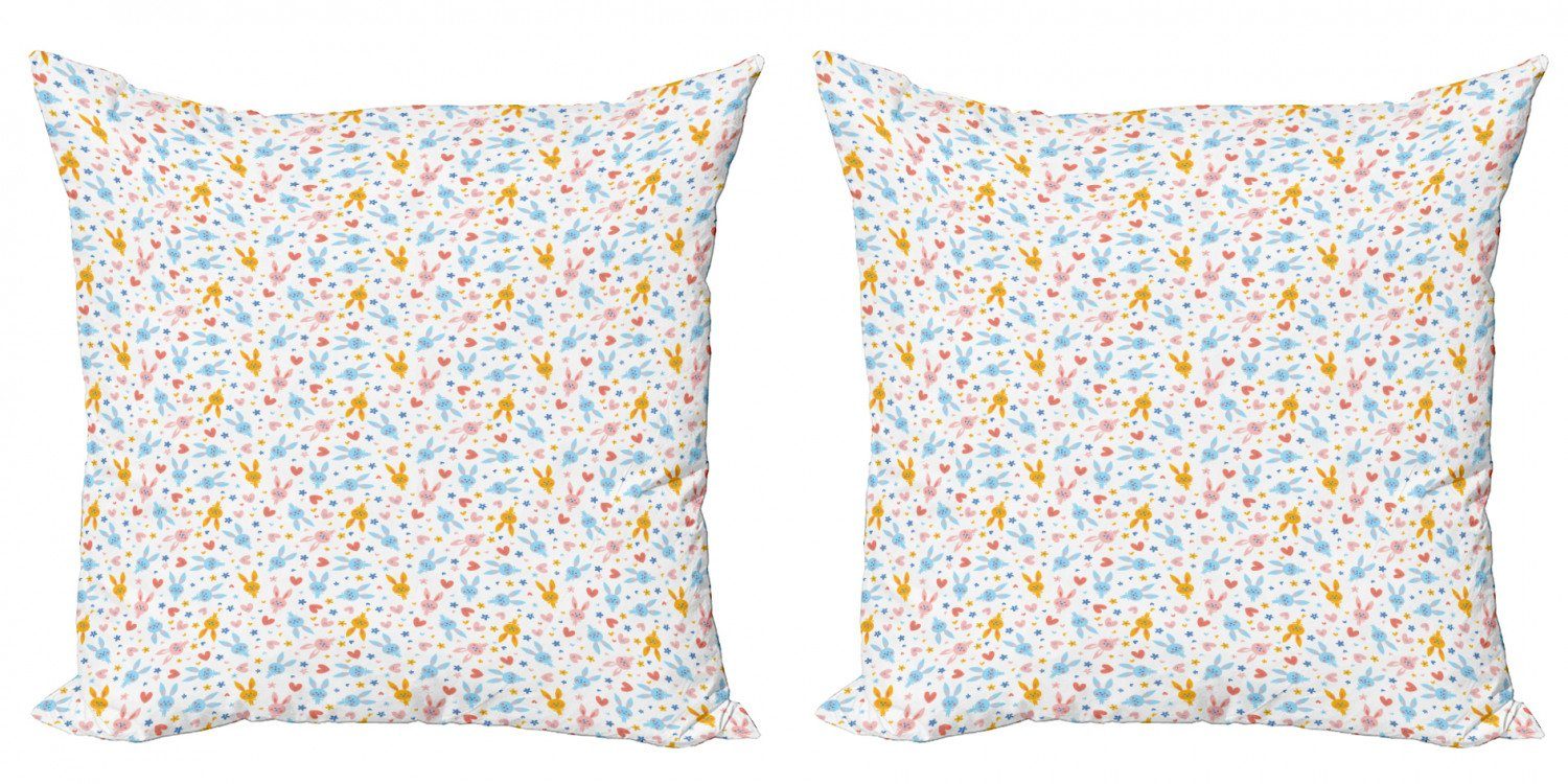 Kissenbezüge Modern Accent Doppelseitiger Digitaldruck, Abakuhaus (2 Stück), Pastell Baby-Häschen-Blumen