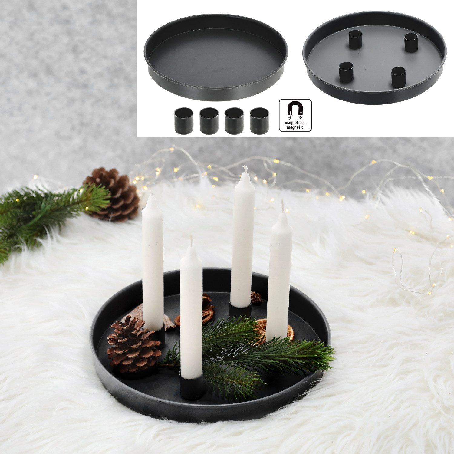 Macosa Home Kerzenhalter Kerzenteller Weiß Schwarz od. Gold rund Metall 25 günstig online kaufen