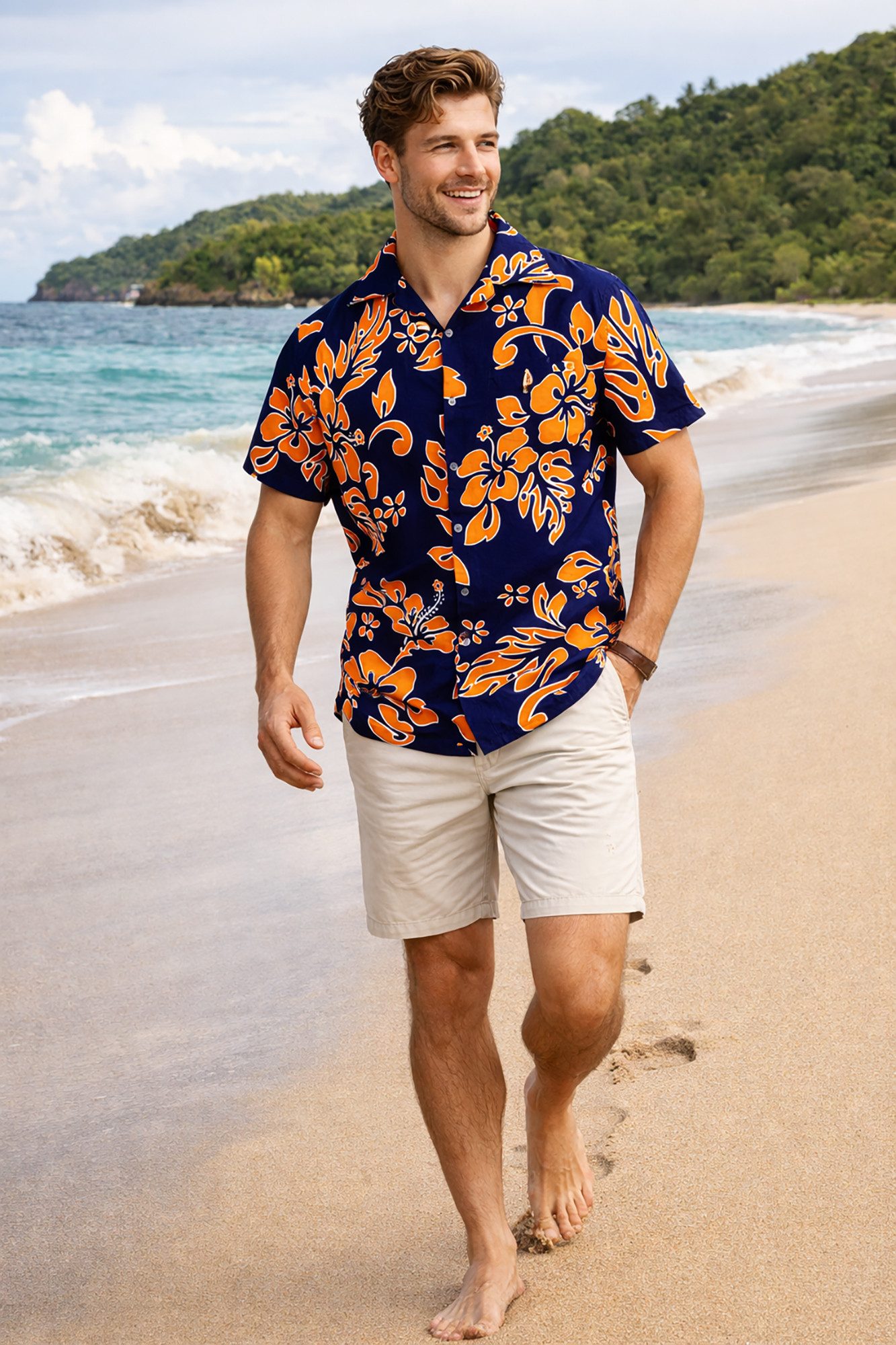 King Kameha Hawaiihemd "Hibiscus" Funky Hawaii-Hemd Herren Kurzarm Front-Tasche Stylish – Bild 2 von 5