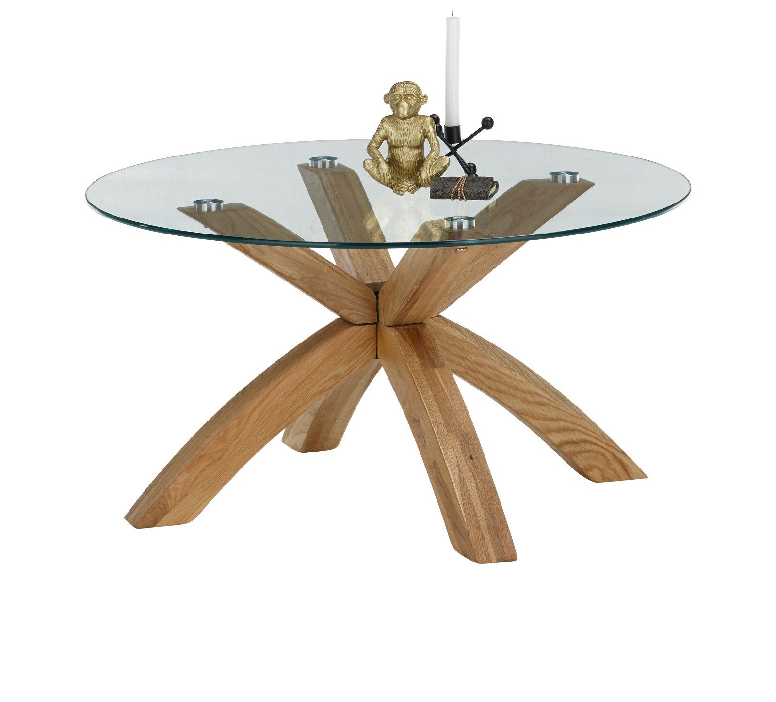 MCA furniture Couchtisch (Wohnzimmertisch massiv, Spider-Gestell 80 cm), Asteiche Bisira mit rund, Ø