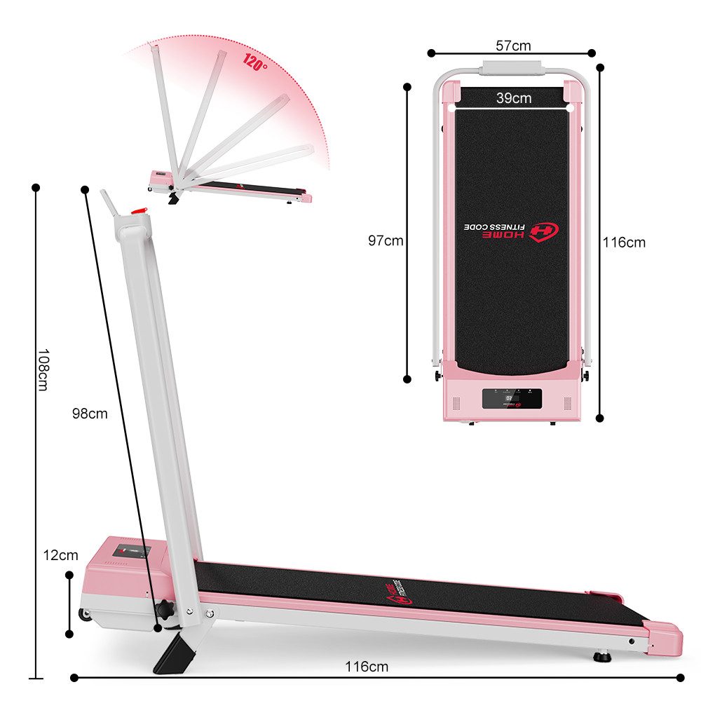 HOMEFITNESSCODE Laufband Klappbares Laufbänder mit 5 % Steigung – 4-in-1-Elektrolaufband (mit Armlehnen und LED-Display), Geschwindigkeit von 1 bis 10 km/h einstellbar – Motor 2,5 PS