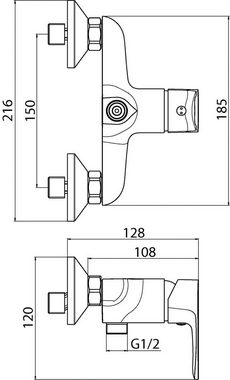 aquaSu Duscharmatur Perry Einhebelmischer, Wandmontage Aufputz, Hochdruck, Chrom, 797344