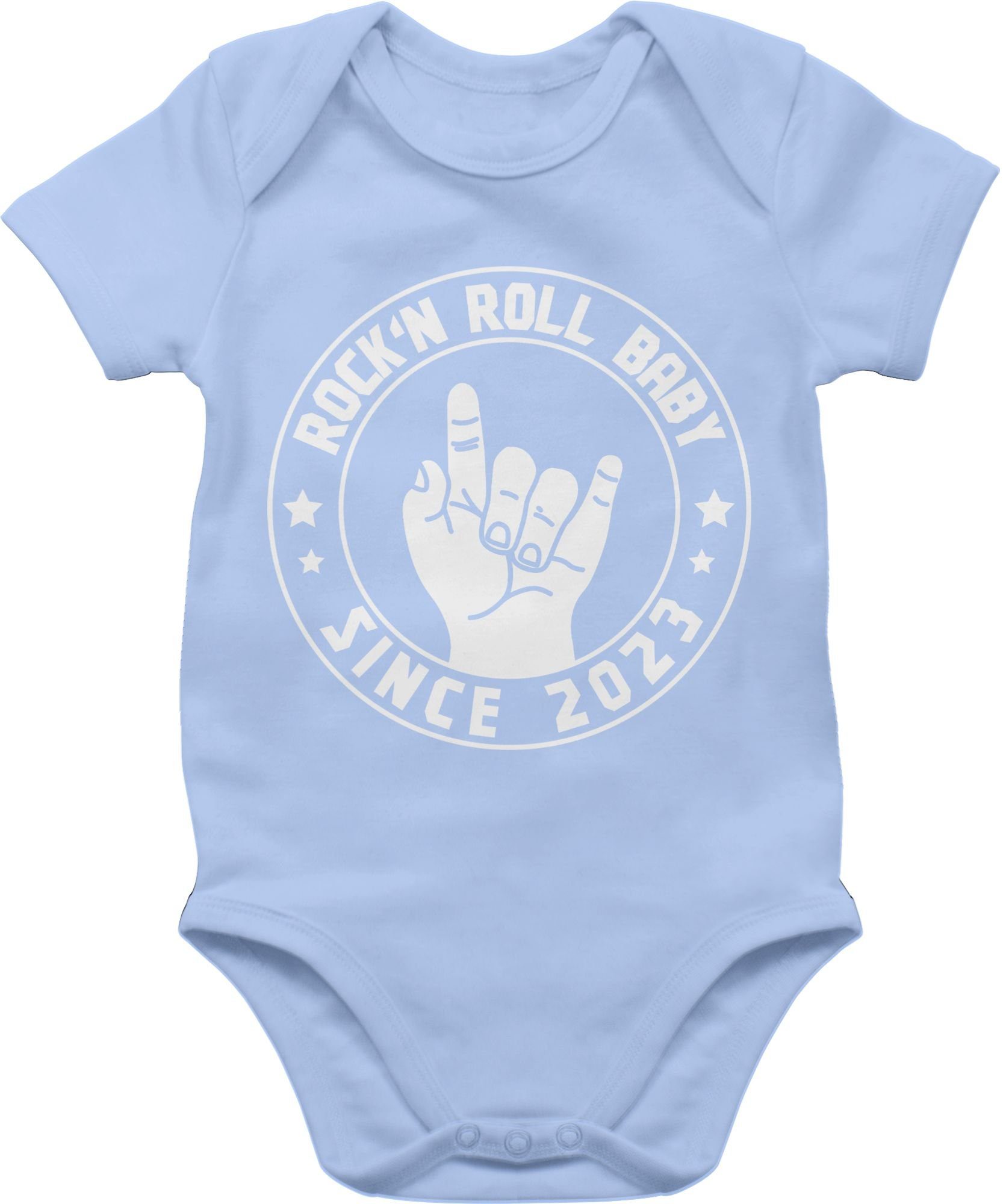 Shirtracer Shirtbody Rock'n Roll Baby since 2023 Sprüche Baby 3 Babyblau