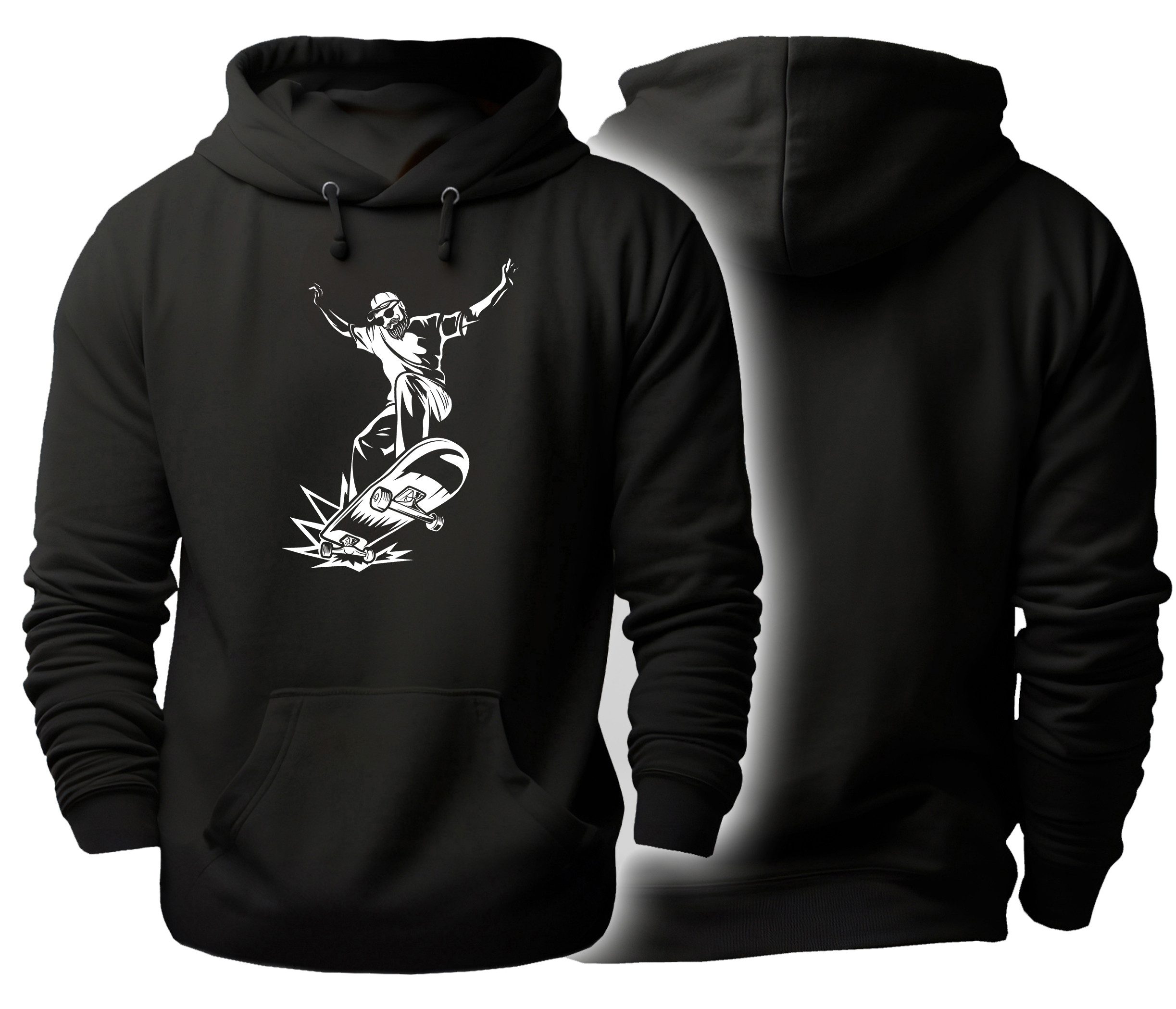 Hoodie Damen und Herren Kapuzensweater - springender Skatboarder