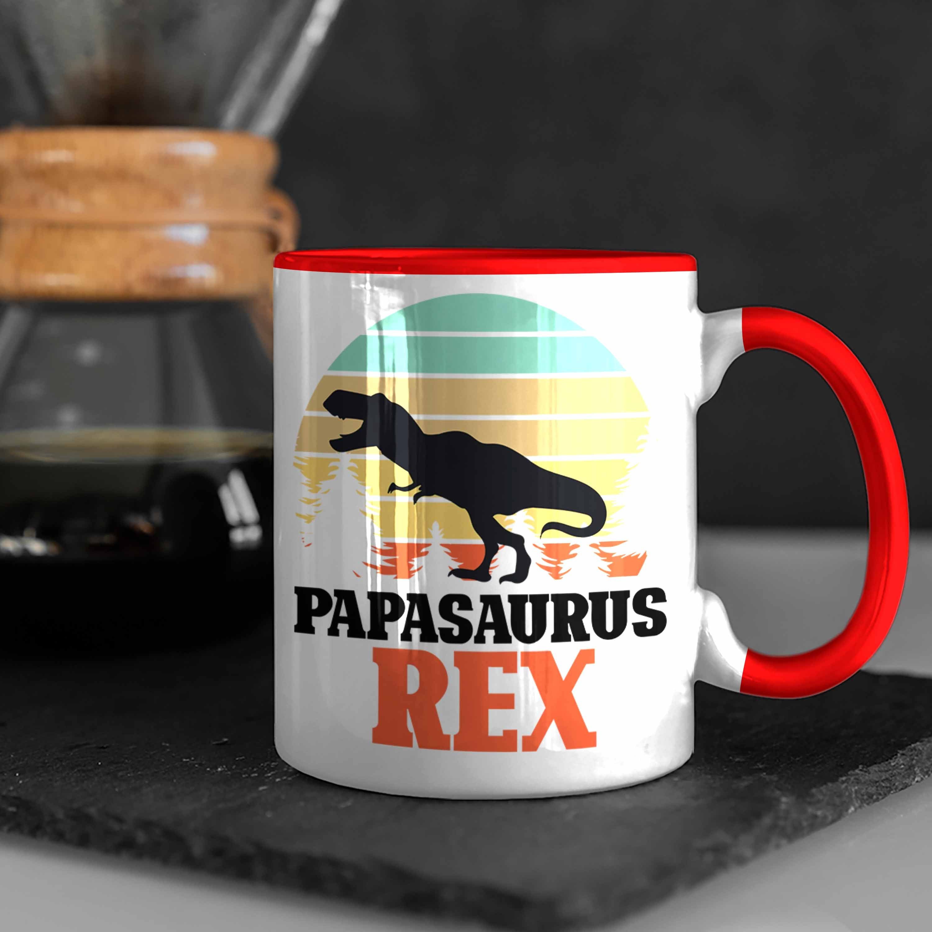 Papa Tasse Vater Trendation Papasaurus Geschenk Rex Tasse Lustiges Gesche für Vatertag Rot