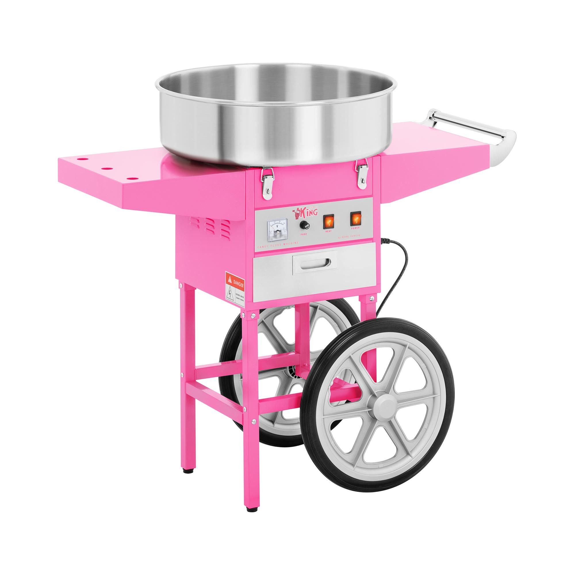 Royal Catering Zuckerwattemaschine Zuckerwattegerät mit Wagen Ø 52 cm Zuckerwatte Automat 1200 W pink