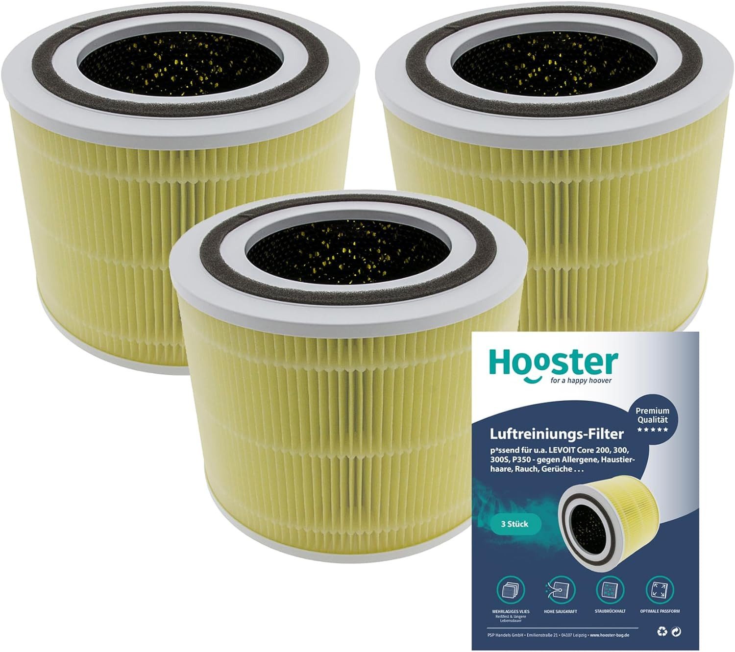 Hooster Luftfilter 3er Set Filter kompatibel mit LEVOIT H13 Core 300s / Core 300, Ersatzfilter speziell gegen Haustier- und Küchengerüche