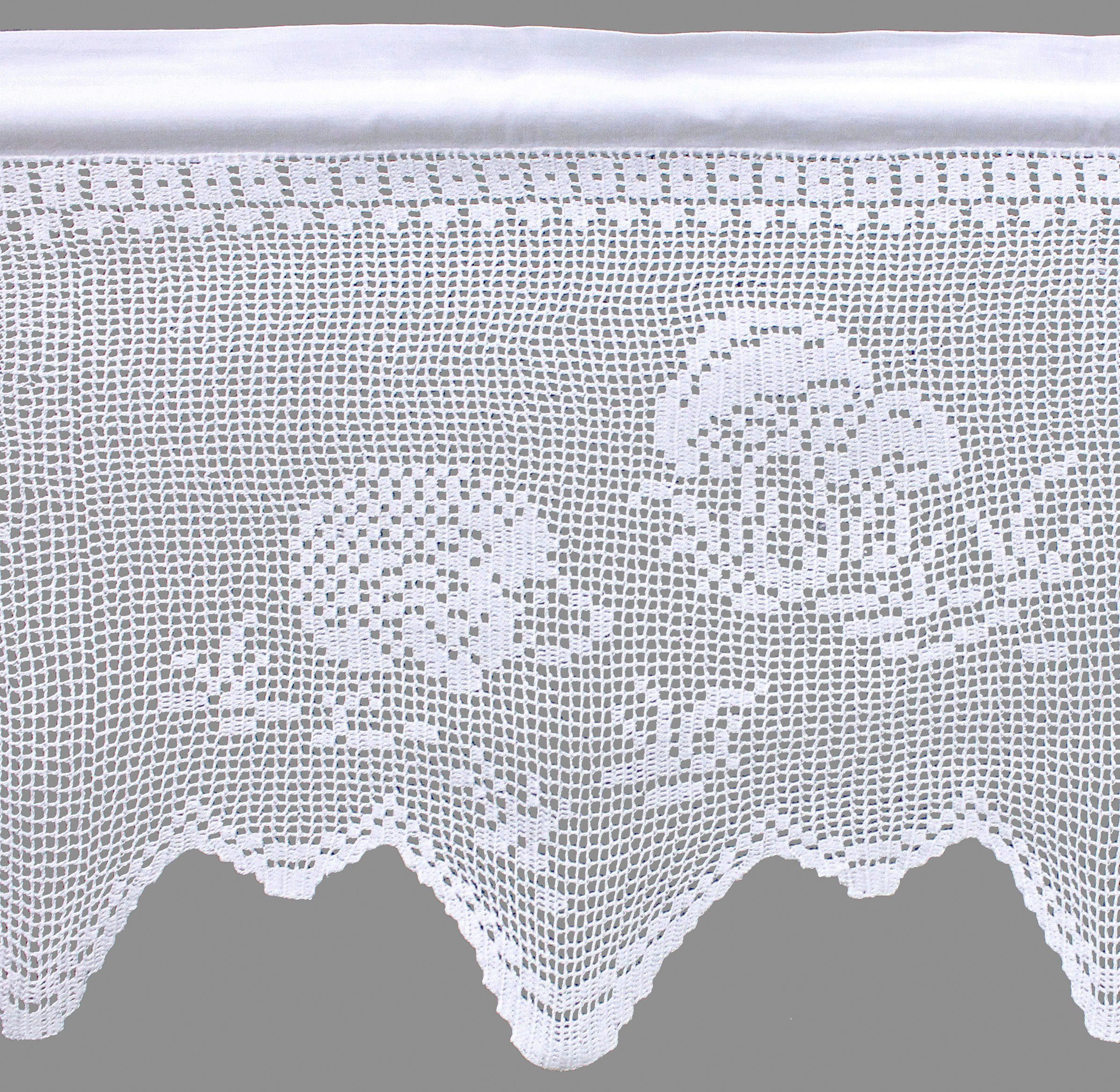 HOSSNER - ART OF HOME DECO Querbehang Igel (1 St), Stangendurchzug, halbtransparent, Wirkware, handgehäkelte Spitze, weiß, Baumwolle