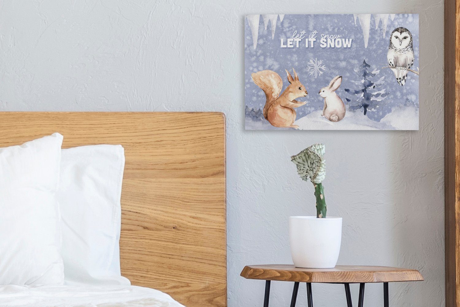 Eichhörnchen, cm OneMillionCanvasses® Leinwandbilder, Aufhängefertig, Schnee St), (1 - Wandbild Winter - 30x20 Wanddeko, Leinwandbild