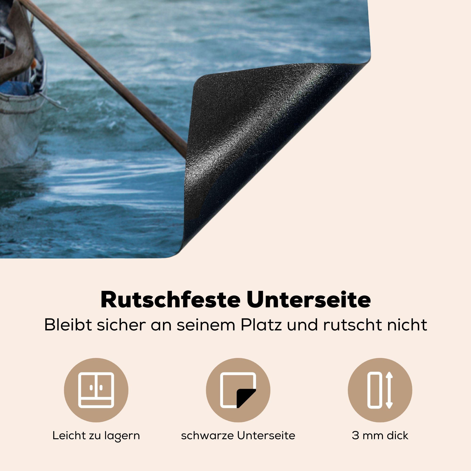 Arbeitsplatte MuchoWow in Herdblende-/Abdeckplatte Ceranfeldabdeckung, tlg), 78x78 Gondoliere für Vinyl, Venedig, cm, (1 küche