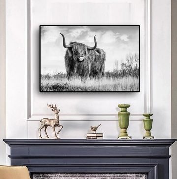 TPFLiving Kunstdruck (OHNE RAHMEN) Poster - Leinwand - Wandbild, Skandinawischer Büffel in schwarz und weiß (Verschiedene Größen), Farben: Leinwand bunt - Größe: 20x30cm
