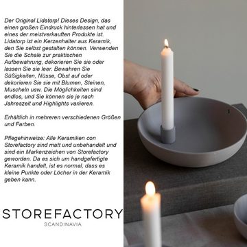 Storefactory Scandinavia Kerzenhalter Lidatorp XL Kerzenhalter, hellgrau, Keramik, Ø 26 cm x H 6 cm (1 St), Handgefertigtes Unikat - skandinavisches Design