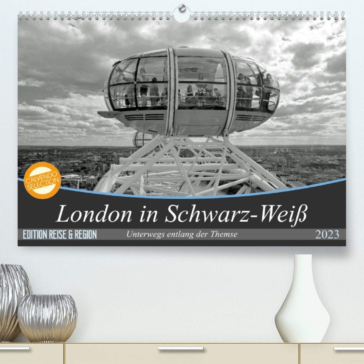 CALVENDO Wandkalender London in Schwarz-Weiß (Premium, hochwertiger DIN A2 Wandkalender 2023, Kunstdruck in Hochglanz)