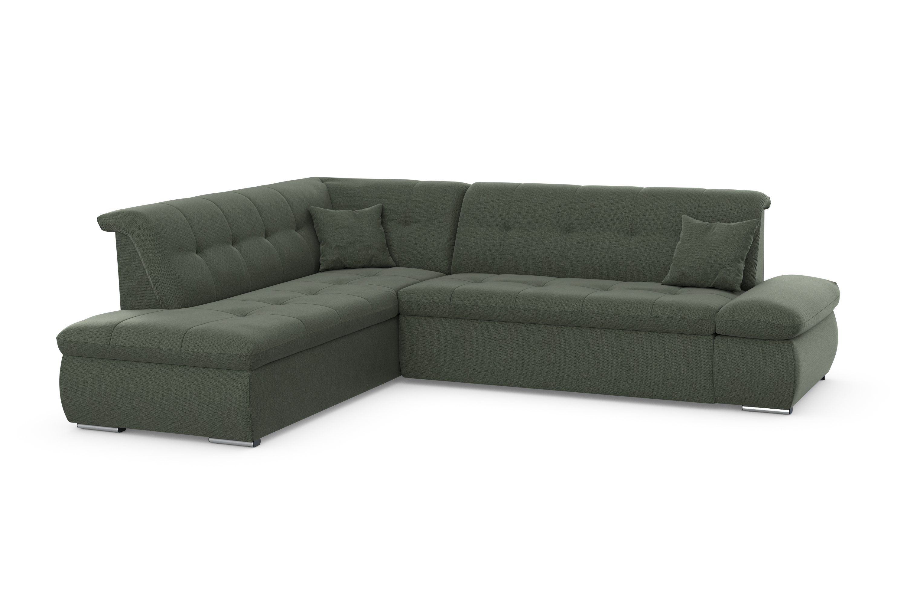 collection mit DOMO und Moric, Armlehnenverstellung wahlweise dunkelgrün Bettfunktion Ecksofa