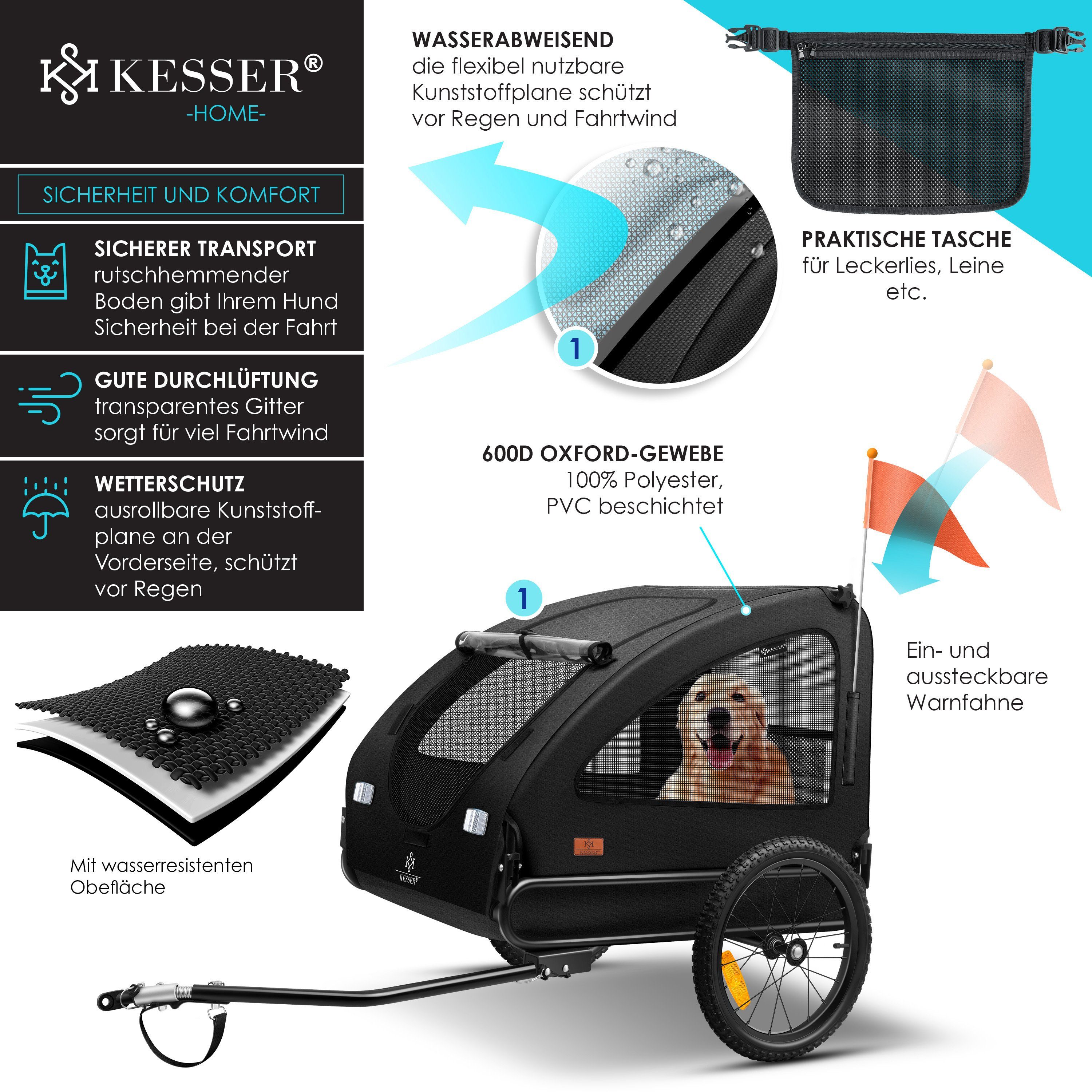 KESSER Fahrradhundeanhänger, Hundeanhänger Boxer 2-in-1 Hundebuggy Fahrradanhänger groß