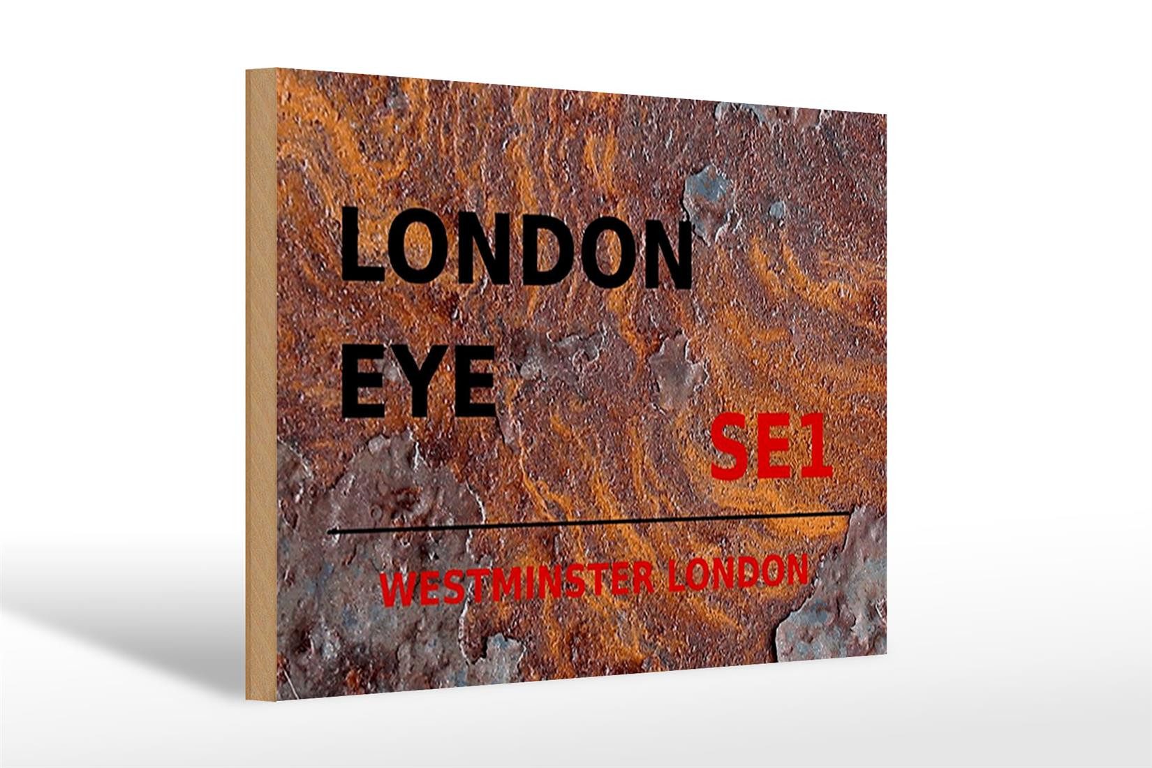 Femer GmbH Holzbild London 30x20cm Westminster London Eye SE1 Rost, (1 St), Glatte Holzfaserplatte (MDF), vorn beschichtet