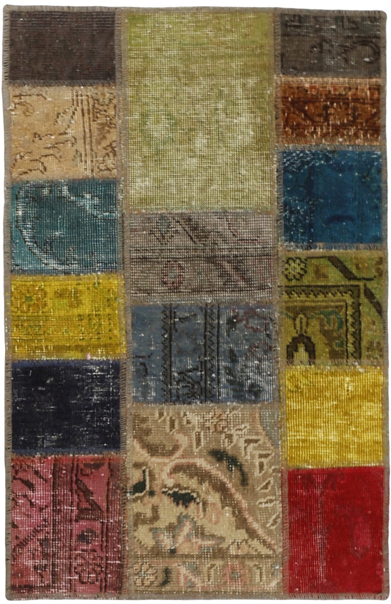 Wohnando Teppich MY-RUG Vintage Patch Work Floral & Ornamentiert 90x60cm, Rechteckig, Höhe: 10 mm, Handgeknüpfter Teppich,Handgesponnene Wolle, mit Naturfarben gegärbt