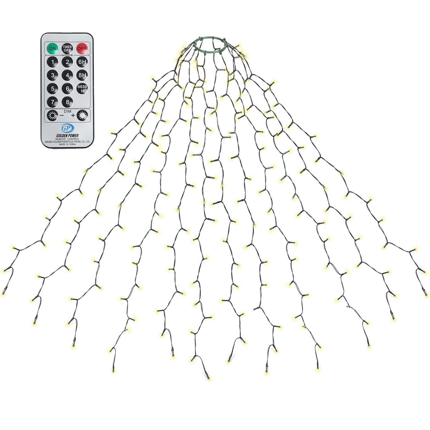 Salcar LED-Lichterkette LED Lichterkette Weihnachtsbaum mit Ring weihnachtsbaumbeleuchtung, Fernbedienung 2m mit 12 Girlanden 420 LED für 150cm - 240cm Tannenbaum