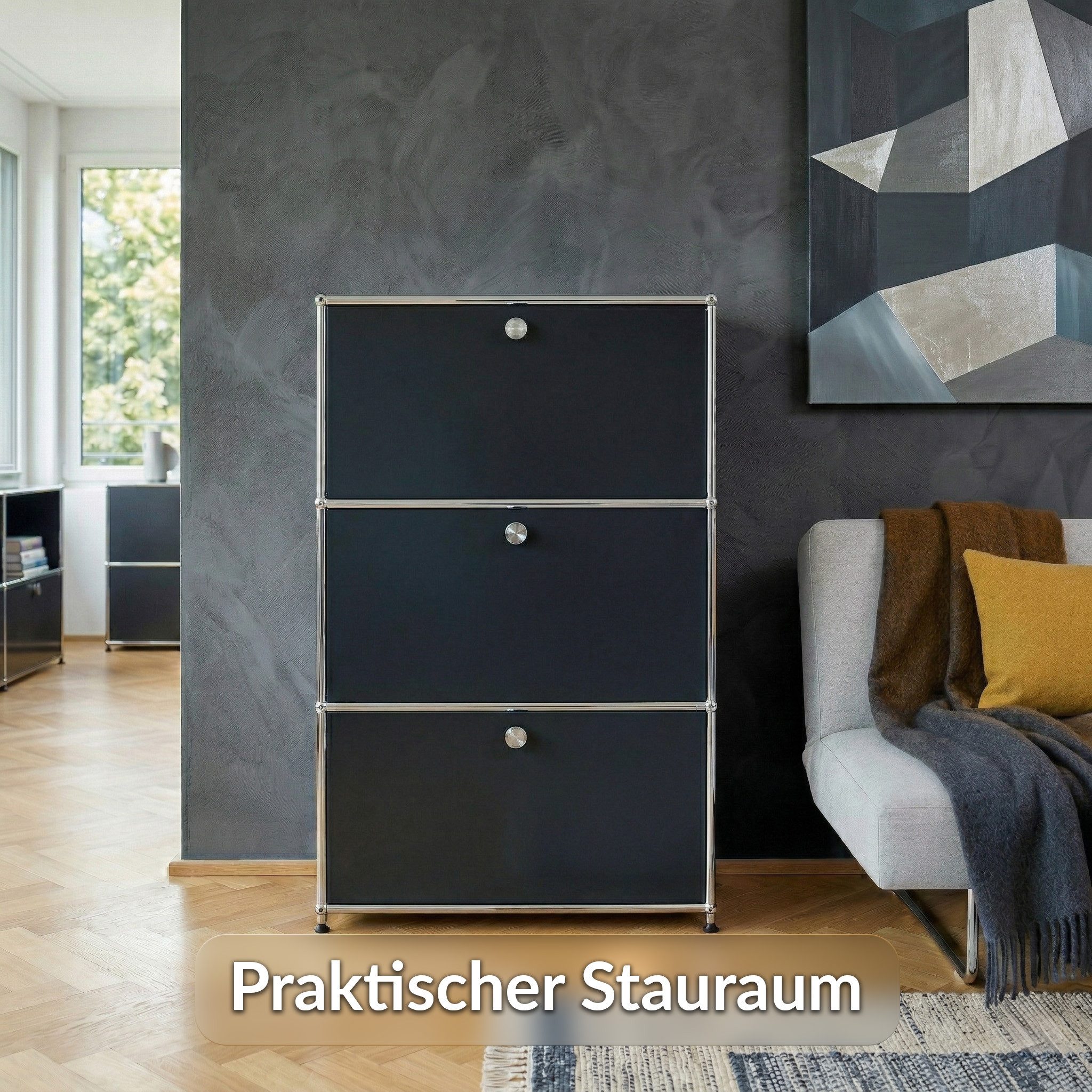 Floordirekt Sideboard Concept Epure MK-129 Metallschrank, 3 verschließbare Fächer, 3 verschließbare Fächer, B75×T40×H120 cm – Bild 5 von 5