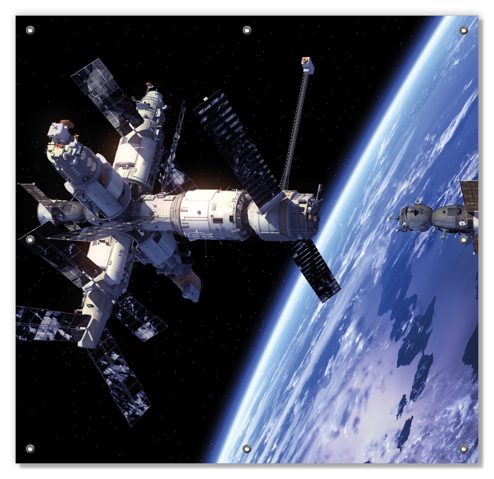 blickdicht, und Wallario, Raumfahrt - Sonnenschutz Raumschiff Raumstation mit im Saugnäpfen, Weltall, und wiederablösbar wiederverwendbar