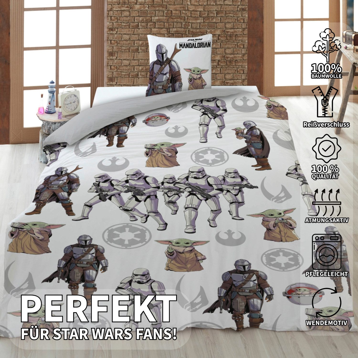 AY!Max Kinderbettwäsche Star Wars Wende Bettwäsche Set 2 tlg. 135 x 200 cm 80 x 80cm, 2 teilig, Langlebig